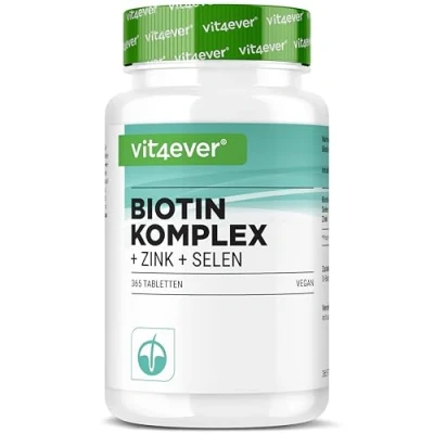 Afbeelding van Biotinecomplex + Selenium Zink voor Huid, Haar &amp; Nagels 365 Tabletten Geen ongewenste toevoegingen Hooggedoseerd Veganistisch