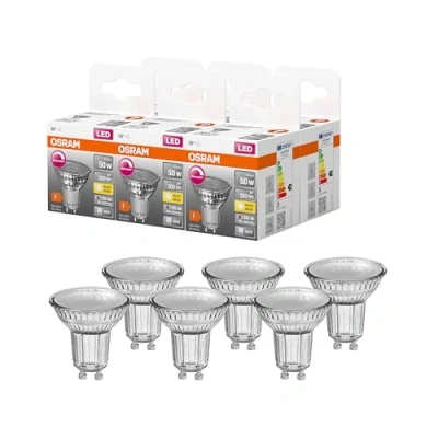 Afbeelding van OSRAM Superstar reflectorlamp, GU10 basis helder glas,Warm wit (2700K), 350 Lumen, substituut voor 50W verlichtingsmiddel dimbaar, 6 Pak