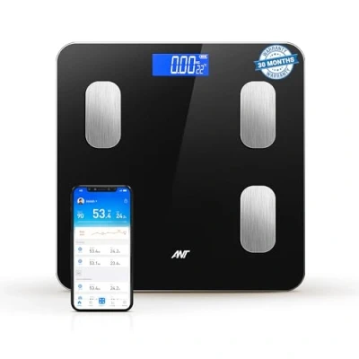 Afbeelding van Ant Esports Flora Smart Scale Digitale Badkamerweegschaal Nauwkeurig tot op 0,1kg Lichaamsgewicht en vetmonitor Spier BMI Bluetooth elektronische lichaamssamenstellingsmonitor 180kg weegvermogen Zwart