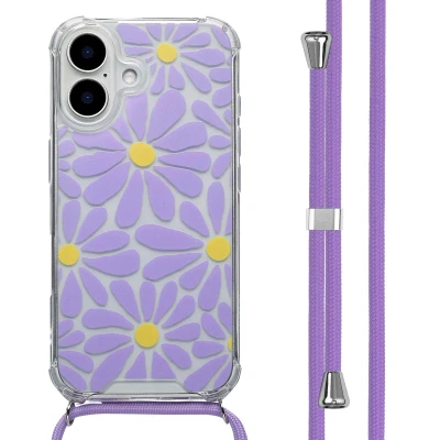 Afbeelding van imoshion Hoesje Geschikt voor iPhone 16 Design met Koord Tropical Violet Flowers Connect