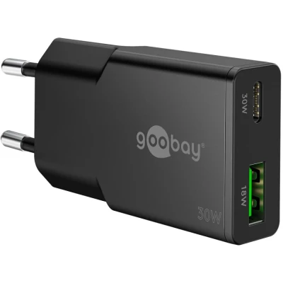 Afbeelding van Goobay USB C™ PD GaN Dual Fast Charger Slim (30 W) black