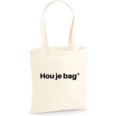 Afbeelding van katoenen tas Hou je bag naturel katoen met de tekst tassen quote