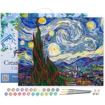 Afbeelding van Figured&#039;Art Schilderen op Nummer Volwassenen met lijst Van Gogh Sterrennacht Handwerk acrylverf Kit DIY Compleet 40x50cm Canvas al ingelijst