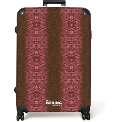 Afbeelding van NoBoringSuitcases.com® Koffer groot Reiskoffer lichtgewicht Roodbruin slangenhuid met symmetrische schubstructuur Rolkoffer 4 wielen Grote trolley XL 98 liter bagage