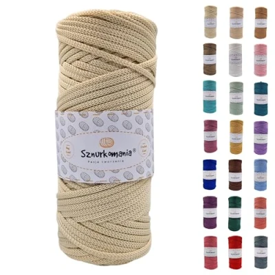 Afbeelding van Polyester koord, 5 mm, 100 m, vele kleuren, plat polyesterkoord, gehaakt mm macramékoord, macramégaren, polyestergaren, glanzend Sznurkomania (ecru)