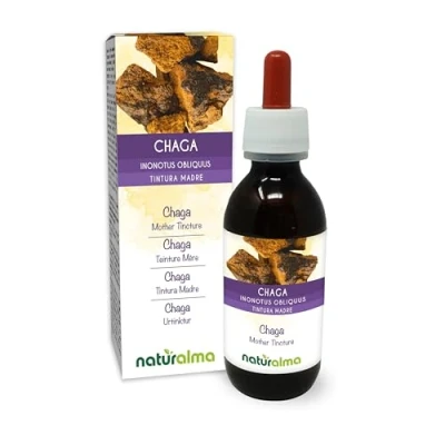 Afbeelding van Berkenweerschijnzwam of chaga (Inonotus obliquus) paddenstoel Alcoholvrije moedertinctuur Naturalma Vloeibaar extract druppels 120 ml Voedingssupplement Veganistisch
