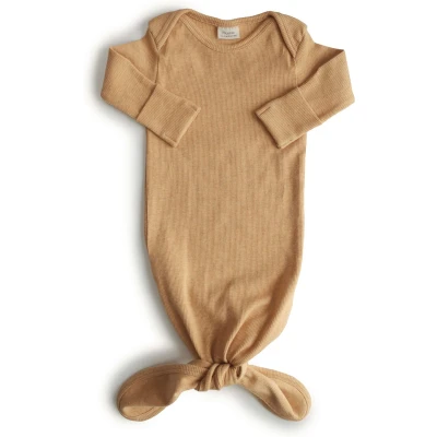 Afbeelding van Mushie geknoopte babyslaapzak mustard melange 0 3 mnd