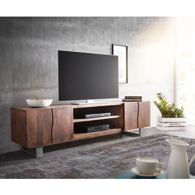 Afbeelding van TV tafel Live Edge acacia bruin 200 cm 4 deuren 2 compartimenten boomrand Lowboard