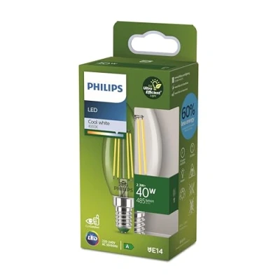 Afbeelding van Philips Ultra Efficient LED kaarslamp Transparant 40 W E14 Koelwit licht Energielabel A