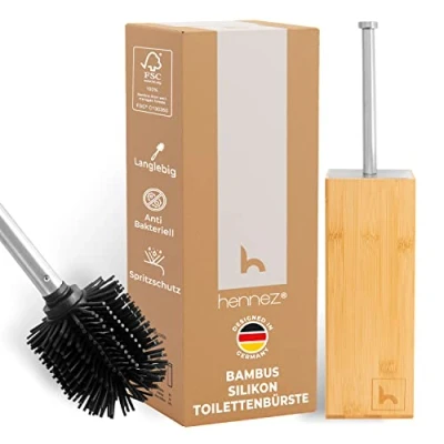 Afbeelding van HENNEZ WC Borstel l Siliconen Toiletborstel Met Bamboe Houder Reinigingsborstel voor Badkamer Toiletbrilreiniger