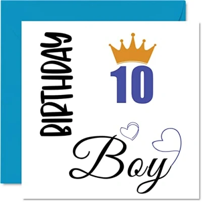 Afbeelding van 10e verjaardagskaart voor jongens gelukkige verjaardagskaarten 10 jaar oude jongen zoon broer kleinzoon neef vriend peetzoon neef, 145 mm x tien tiende verjaardag