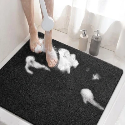 Afbeelding van HITSLAM Douchemat, antislip, 60 x cm, met afvoer, zachte pvc luffa, sneldrogend, zwart