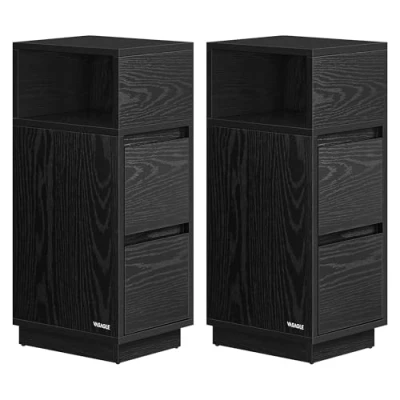 Afbeelding van VASAGLE nachtkastje set van 2, smal, bijzettafel met 2 laden, open vak flexibel links of rechts te monteren, voor slaapkamer, woonkamer, ebbenhout zwart LET856B56