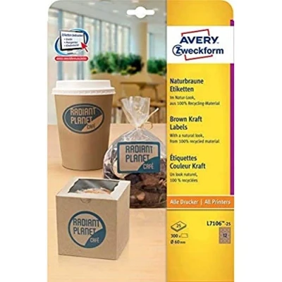 Afbeelding van AVERY Zweckform L7106 25 productetiketten 300 Stuk, 60 mm natuurlijk bruin