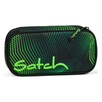 Afbeelding van satch Extra grote harde hoes incl. scheidingswand ritsvak pennenhouder driehoek tijdvenster Seismic Green zwart