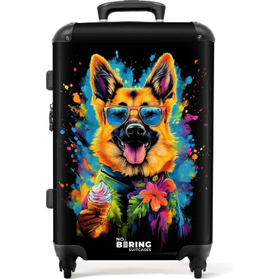 Afbeelding van NoBoringSuitcases.com® Koffer groot Rolkoffer lichtgewicht Zomerse hond met kleurrijke graffiti Reiskoffer 4 wielen Grote trolley XL 20 kg bagage