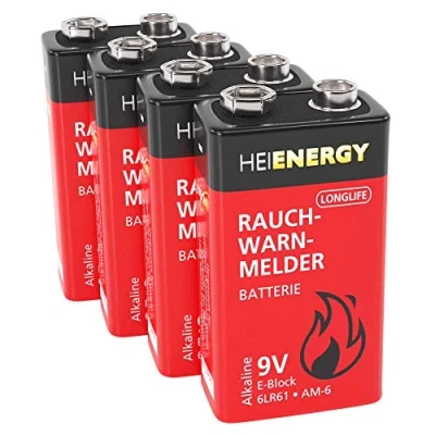 Afbeelding van HEITECH 9V batterij voor rookmelder 4x alkaline blokbatterijen duurzaam &amp; lekvrij, ideaal brandmelders, bewegingsmelders, rookmelders, alarminstallaties koolmonoxide waarschuwingsmelders