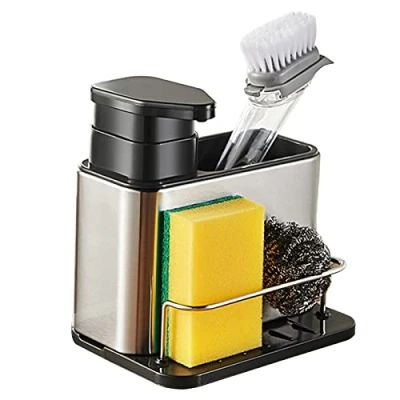 Afbeelding van Wastafelorganizer Keukenspoelbak caddy Roestvrij Staal Organizer met Zeepdispenser en Opbergvak voor Keukenspoelbakken of Badkamer