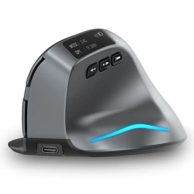 Afbeelding van zelotes Draadloze Muis Oplaadbaar,Bluetooth met Led Scherm,2,4 GHz/Bluetooth, 3200 DPI 7 Knoppen Verticale Ergonomische Muis,Muis Draadloos Bluetooth,Wireless Mouse voor Notebook,PC,Zwart