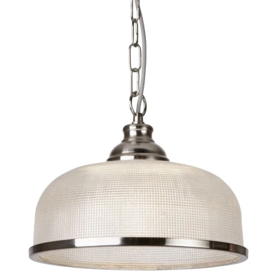Afbeelding van Searchlight Lighting Bistro 1 LichtKoepel Plafond Hanger Zilver, Wit, Glas Single, E27