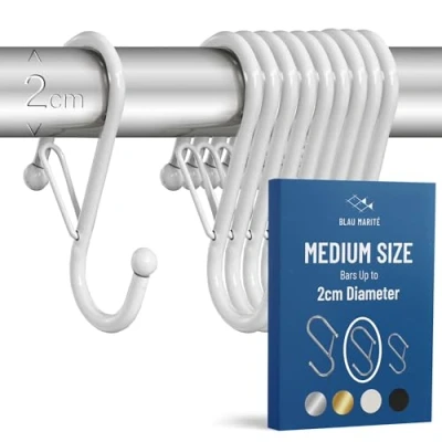 Afbeelding van BLAU MARITÉ 10 haken in S vorm met anti valsysteem. veiligheidsgesp. Lengte: 8,3 cm. Voor staven een diameter tot 2 opgeruimd huis. (Wit, M)
