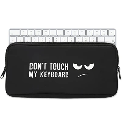 Afbeelding van kwmobile Neopreen etui compatibel met Logitech K380 Stofkap ritssluiting Raak mijn toetsenbord niet aan, Wit/Zwart
