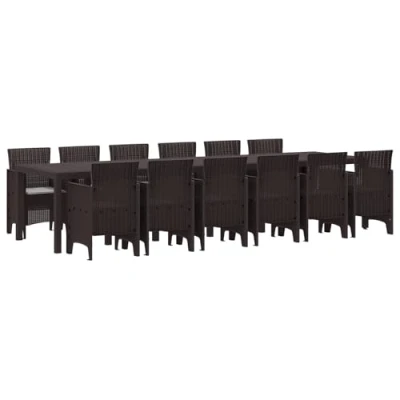 Afbeelding van vidaXL 13 delige Eettafelset voor in de Tuin met Kussens Bruin Poly Rattan