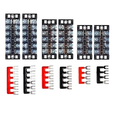 Afbeelding van HUAZIZ Schroefklemmenlijst, schroefterminal blok, 6 stuks dubbele rijen 4/5/6 positie schroefklemmenlijst 600 V 25 A met afdekking + voorgeïsoleerde terminal barrier strip