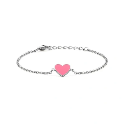 Afbeelding van Zilver Gerhodineerd Armband Hart Roze Emaille 13 + 2 Cm 1338586