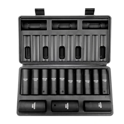 Afbeelding van VEVOR professionele dopsleutelset CR V gelegeerd staal 13 delige 10 24 mm dieptemoffen slagmoersleutel, HRC 42 48 dopsleutel incl. gereedschapskoffer, metrische schroevendraaier