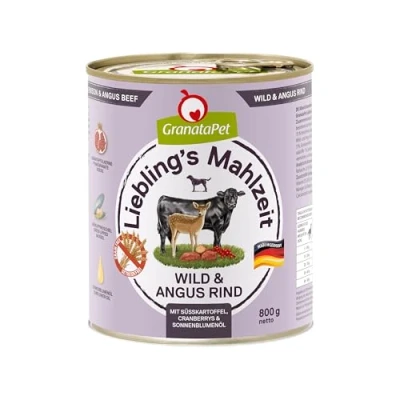 Afbeelding van GranataPet Lieblings&#039;s Maaltijd Wild &amp; Angus rundvlees, natvoer voor honden, hondenvoer zonder granen en suikertoevoegingen, volledig voer, 6 x 800 g