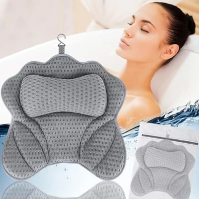 Afbeelding van YIYADI Badkussen,Nekkussen voor Badkuip,4D Mesh Kussen,Ergonomisch Badkussen Badkuip met 6 Zuignappen,Badaccessoires,Ondersteunt Hoofd,Nek,Schouders,Rug Thuis,Spa en