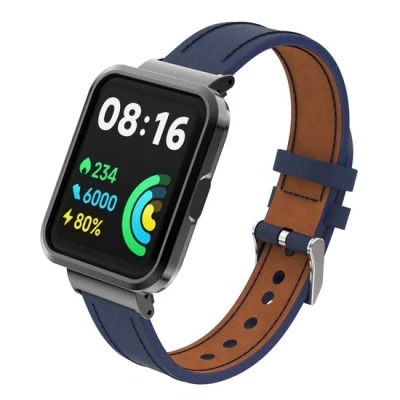 Afbeelding van Leren band met case Donkerblauw Xiaomi Redmi Watch 2 (Lite)