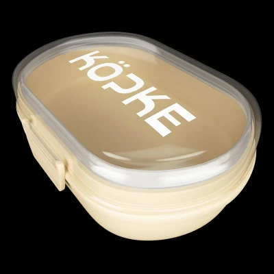 Afbeelding van Broodtrommel Lunchbox Ovaal Beige Transparant