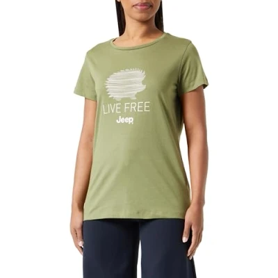 Afbeelding van JEEP O102924 E100 J Dames T shirt met egelmotief Live Free Print Large J23W Olive Green M, Olijfgroen, M