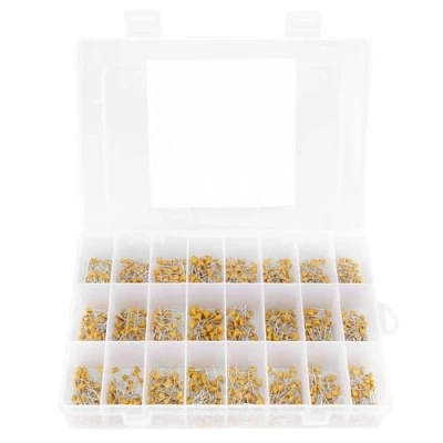 Afbeelding van Condensatorassortiment, 1200 stuks, 24 waarden van keramiek, monolithische condensator, bijpassende set met opbergdoos, 50 V, 10 pF 10uF