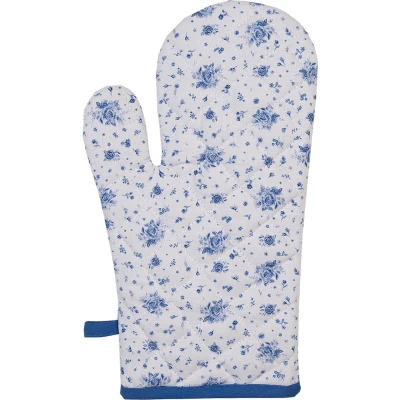 Afbeelding van Clayre &amp; Eef Ovenwant 18x30 cm Wit Blauw Katoen Roosjes