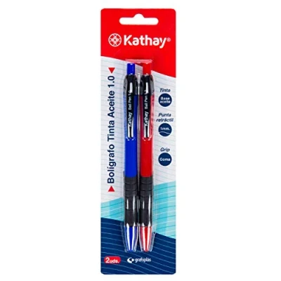 Afbeelding van Kathay 86210498. Verpakking met 2 balpen, olieverf, blauw en rood, punt 1 mm, perfect voor op kantoor