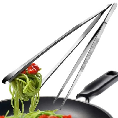 Afbeelding van 4smile Kookpincet, set van 2 Kookpincet roestvrij staal, 32 cm lang, afgeronde uiteinden keukenpincet, puntige tanguiteinden x kooktang voor keuken, grillpincet