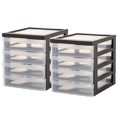 Afbeelding van IRIS Design Chest ladesysteem A5 4 lades x 1.5 l Kunststof Zwart/Transparant 2 stuks