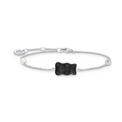 Afbeelding van Thomas Sabo A2151 052 11 L19V Armband 925 zilver Dames Goldbär zwart 16 19cm