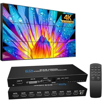 Afbeelding van Videomuurcontroller 3x3 HDMI Video Beeldprocessor Ondersteuning 3840x2160/30HZ ingang &amp; DVI 9 Screen Splicing TV Wandcontroller 180 Graden Rotatie 3x2 2x2 3x1 1x4 2x3 4x2 2x4
