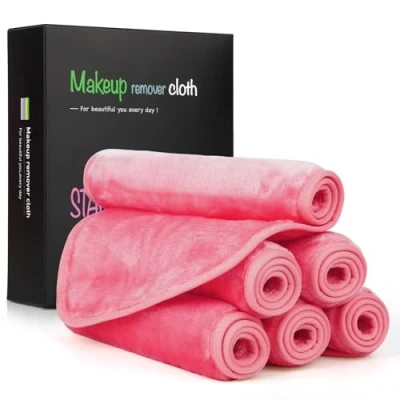 Afbeelding van Nineigh microvezel make updoekjes, wasbaar, 6 stuks, herbruikbare gezichtsreinigingsdoek voor alle huidtypes, 20 x 40 cm, roze