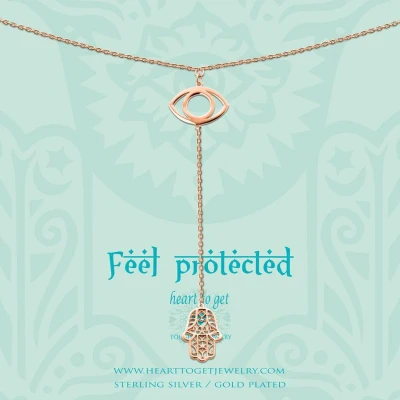 Afbeelding van Heart to get N242EYH15 R Ketting Eye and Hamsa zilver rosekleurig