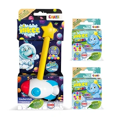 Afbeelding van Craze INKEE WAND Rocket toverstaf, set met baddruppels, badspeelgoed om kleuren te leren, badbruisballen badkleuren, aardbeigeur