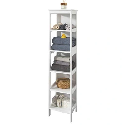 Afbeelding van SoBuy BZR14 W Badkamerplank Badkamermeubel met 5 Planken Badkamer Hoog Kast Stelling Plank Keukenplank Opbergplank Wit