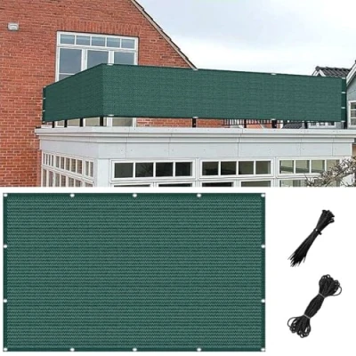 Afbeelding van Vierkant Privacyscherm 80 x 400 cm Bescherming Tegen Inkijken en Wind Afrastering Inkijk Balkondoek met Kabelbinders, Koord, Oogjes Voor Tuinover, Donkergroen