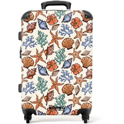 Afbeelding van NoBoringSuitcases.com Grote koffer Koraal met zeesterren print Reiskoffer 4 wielen Trolley op wieltjes Rolkoffer groot 72 liter Ruimbagage valies 20kg Valiezen voor volwassenen