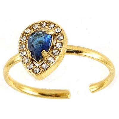 Afbeelding van Ring Druppel met Zirkonia RVS One Size Goudkleurig en Blauw