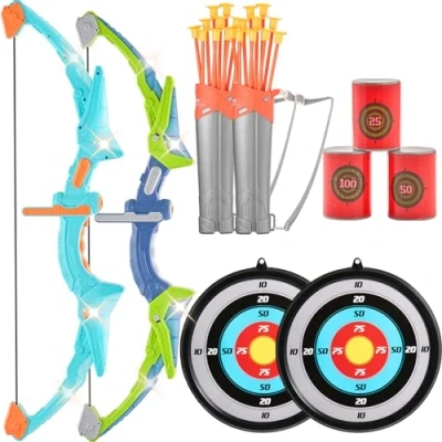 Afbeelding van VEVOR Pijl en boogset voor kinderen, LED verlichting, boogschietset, 2 stuks, 20 pijlen, doelen